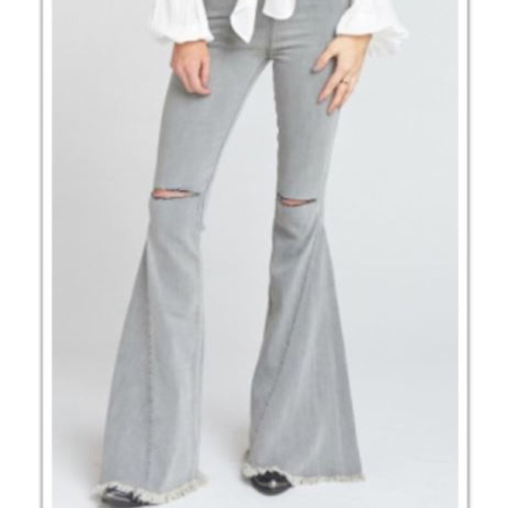 Show Me Your MuMu Light Gray Distressed Flare Jeans